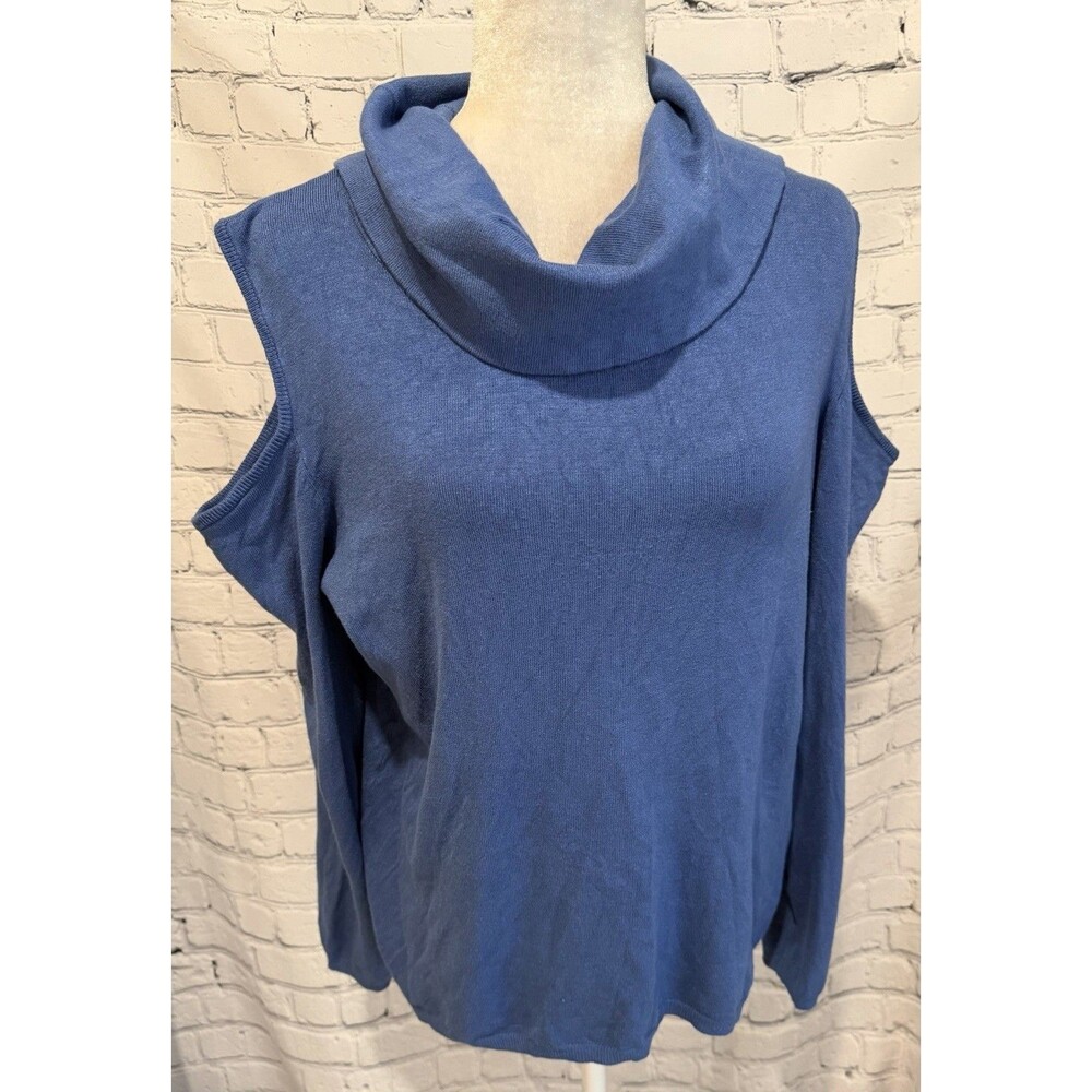 Buffalo David Bitton Women’s Cowl Neck Cold Shoulder Blue Sweater Size XL